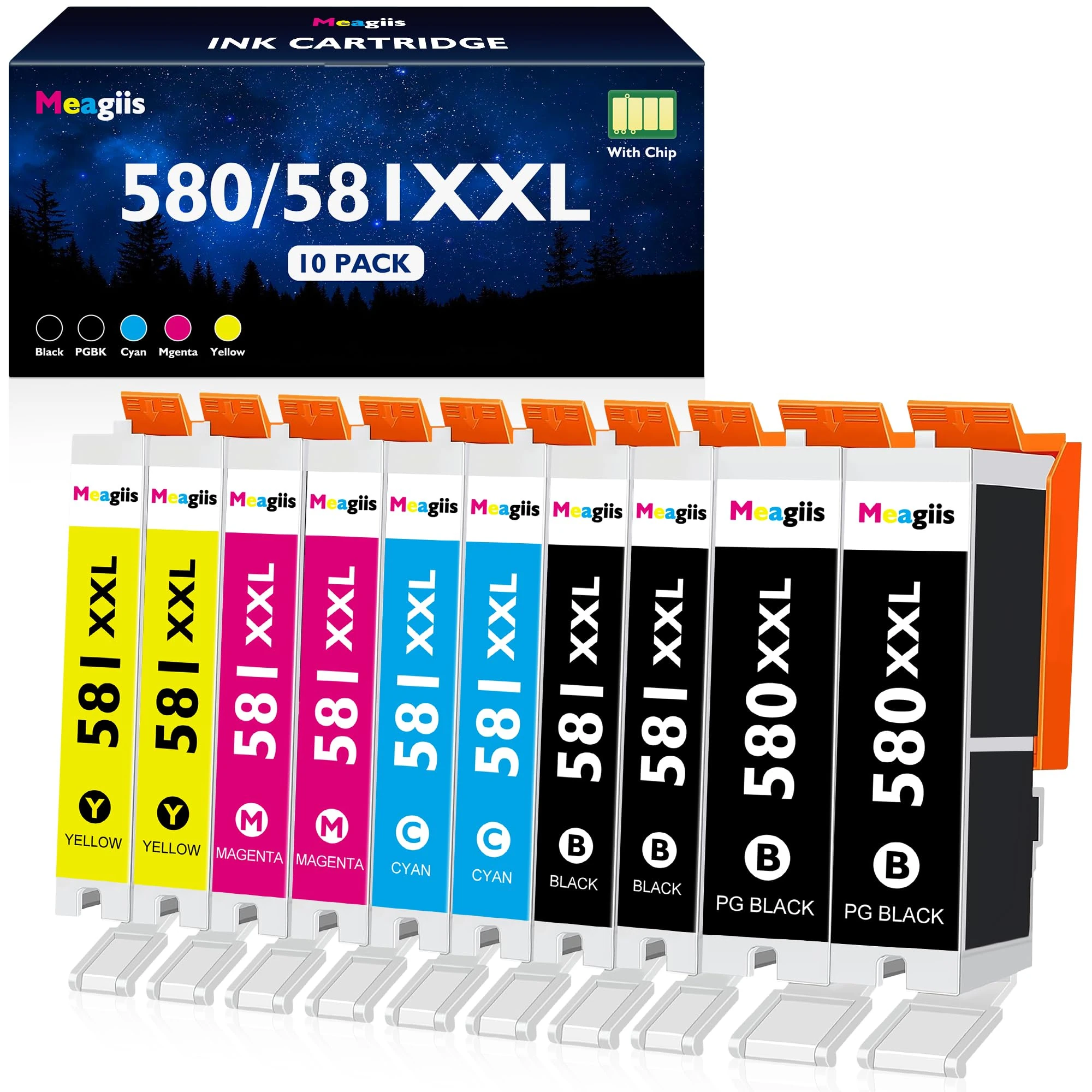 Meagiis 580 581XXL Ink Cartridge Replacement for Canon 580 & 581 ink cartridges for TS705 Ink Cartridges for Pixma TS6350 TS6250 TS8250 TS6351 TS6251 TS705 TS8550 TS6250 TS8500 TS8252 TS9150(10-Pack)