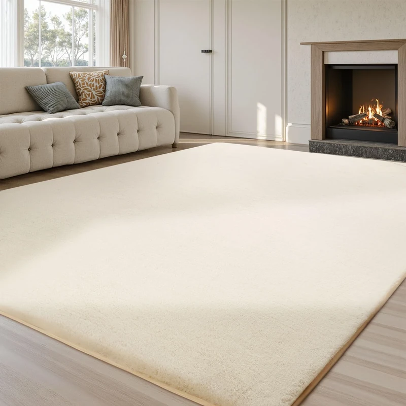 Sour Lemon Rugs Living Room - Grey Area Rugs for Bedroom Faux Rabbit Fur Large Rug,Anti Slip Rug Large Floor Carpet Short Pile Area Rug for Living Room, Bedroom,Kids Room - Image 1
