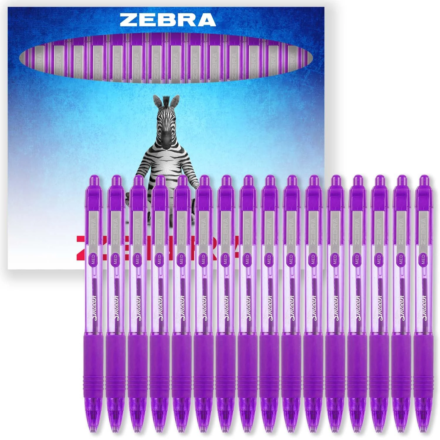 Zebra Z-Grip Smooth Ink Retractable Ballpoint Pen - 1.0mm Nib - Pack of 16 Pens - In Gift Box Packaging (Violet)