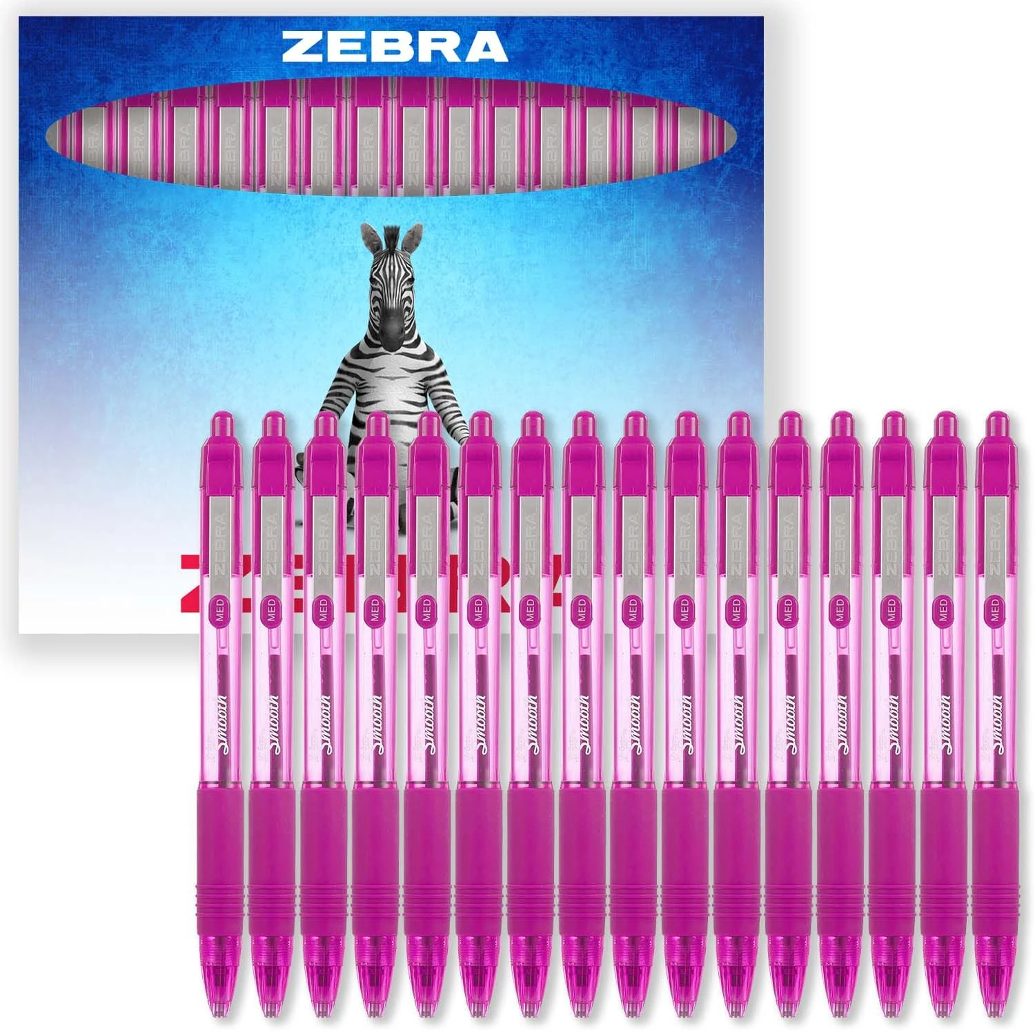 Zebra Z-Grip Smooth Ink Retractable Ballpoint Pen - 1.0mm Nib - Pack of 16 Pens - In Gift Box Packaging (Pink)