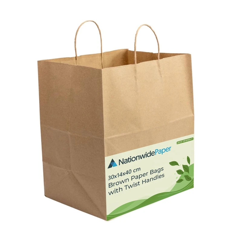 Nationwide Paper 200pcs Extra Large Brown Paper Bags, Party Bags, Gift bag DIY, Shopping bag, Carrier bag and Sweet bags with Strong Twisted Handles (30x14x40cm)