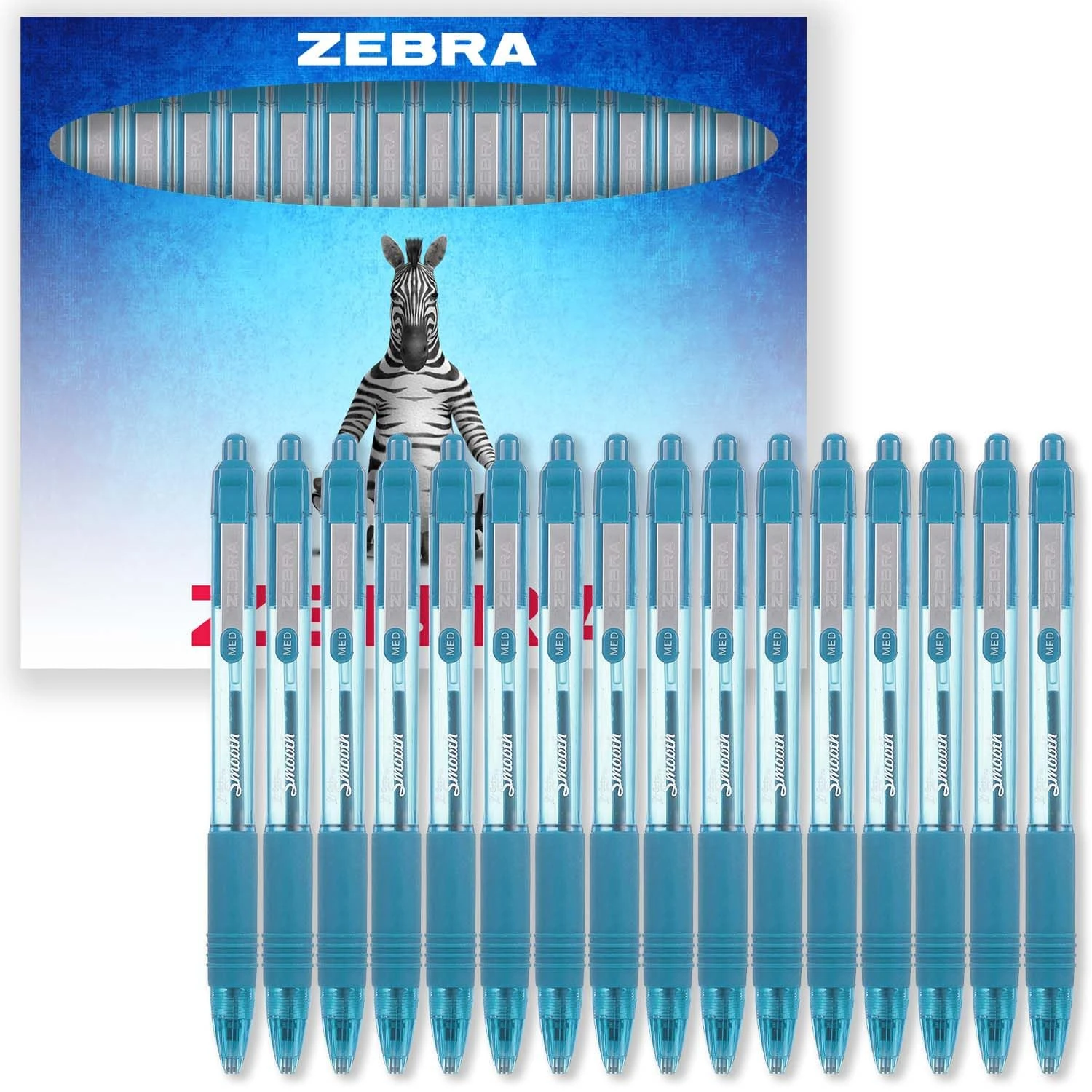 Zebra Z-Grip Smooth Ink Retractable Ballpoint Pen - 1.0mm Nib - Pack of 16 Pens - In Gift Box Packaging (Light Blue)