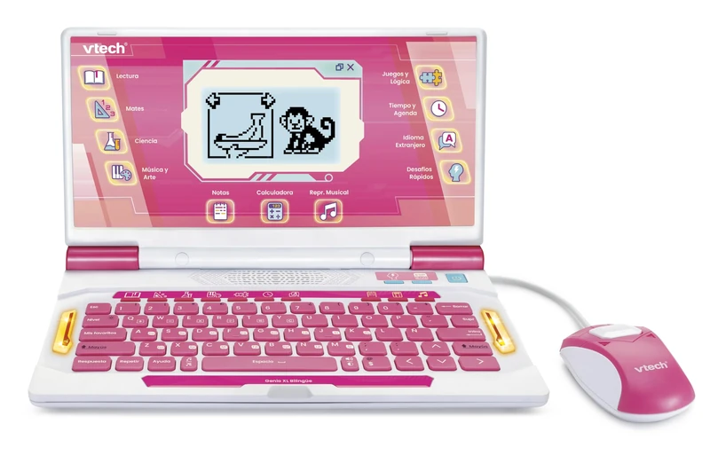 VTech - Genio XL Bilingual Spanish-English, Pink Color, Interactive Computer, Electronic Toys +5 Years, 164 Educational Activities, QWERTY Keyboard, Mouse, Games, Music, Science, ESP Version