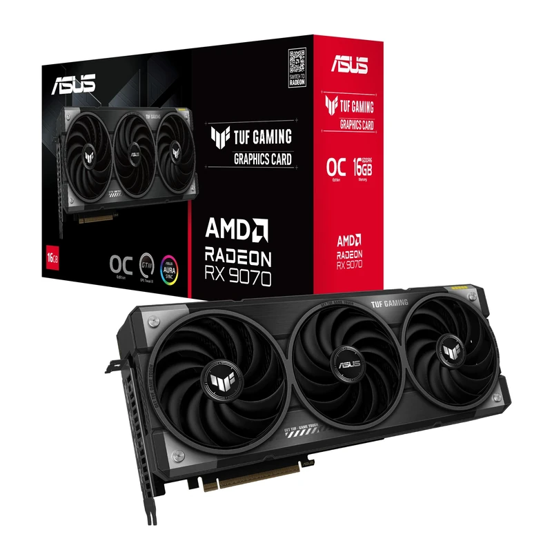 ASUS TUF GAMING RX9070 OC, PCIe5, 16GB DDR6, HDMI, 3 DP, 2670MHz Clock, RGB Lighting, Overclocked