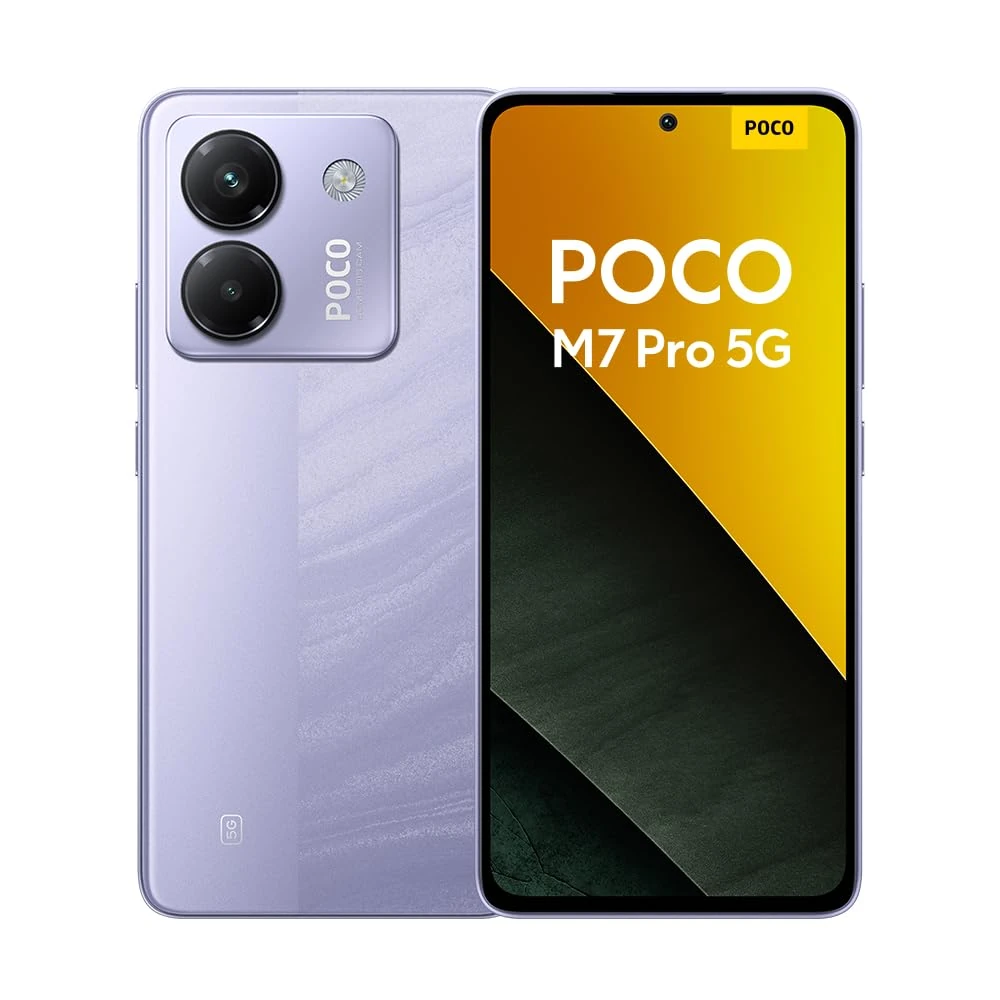 POCO M7 Pro 5G Smartphone, 8+256GB, Purple, Clear 50MP Sony camera with OIS, 5110mAh battery, 45W turbo charging, 120Hz eye-care AMOLED display (No power adapter included)