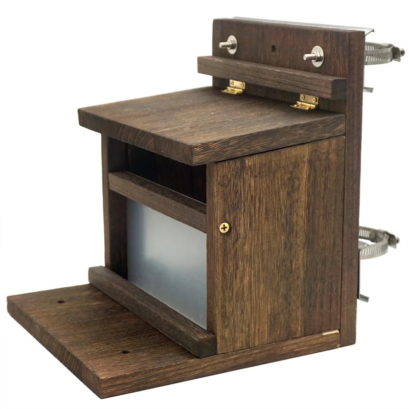 Zeqeey Wooden Squirrel Feeder with Lift up Lid, Surface Treatment, Multiple Mounting Options, Compatible with Wall Tree Pole Fence