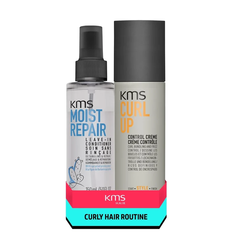 KMS Hair Curly Hair Routine bundle; MoistRepair Leave-in conditioner 150ml, CurlUp Control Creme 150ml