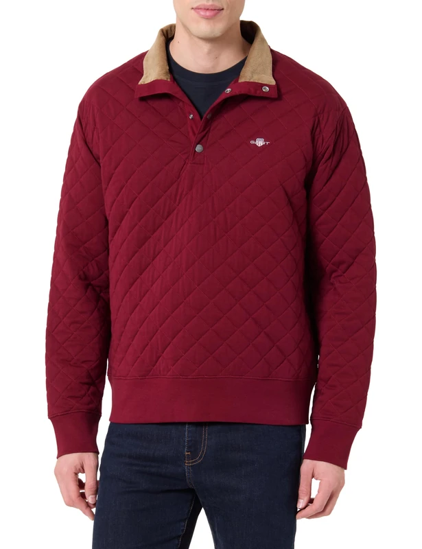 GANT Men's Quilted Sweat Cord Collar Sweatshirt, Plumped Red, 3XL