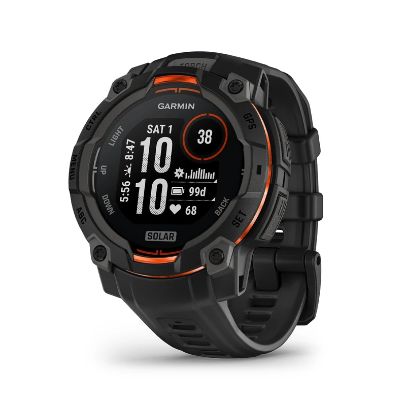 Garmin Instinct 3, 45mm rugged GPS smartwatch with SOLAR charging,built in sports & health apps, LED flashlight, shock resistant, 10ATM, unlimited battery life w/SOLAR charging, Black