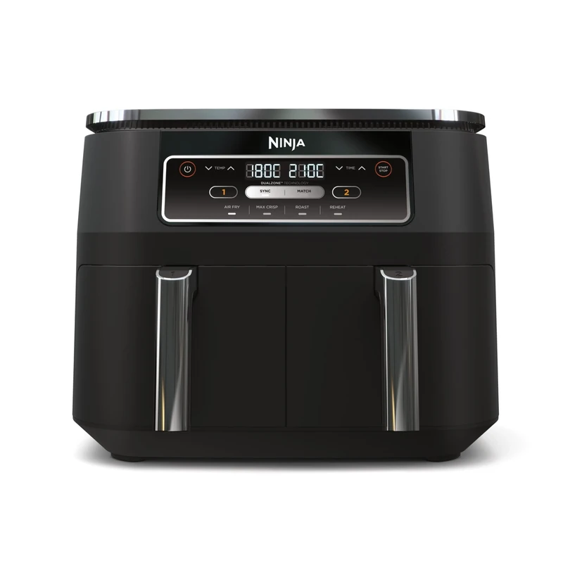 Ninja Foodi Dual Zone Digital Air Fryer, 2 Drawers, 7.6L, 4-in-1, Uses No Oil, Air Fry, Max Crisp, Roast, Reheat, Non-Stick, Dishwasher Safe Baskets and Crisper Plates, Black AF200UK