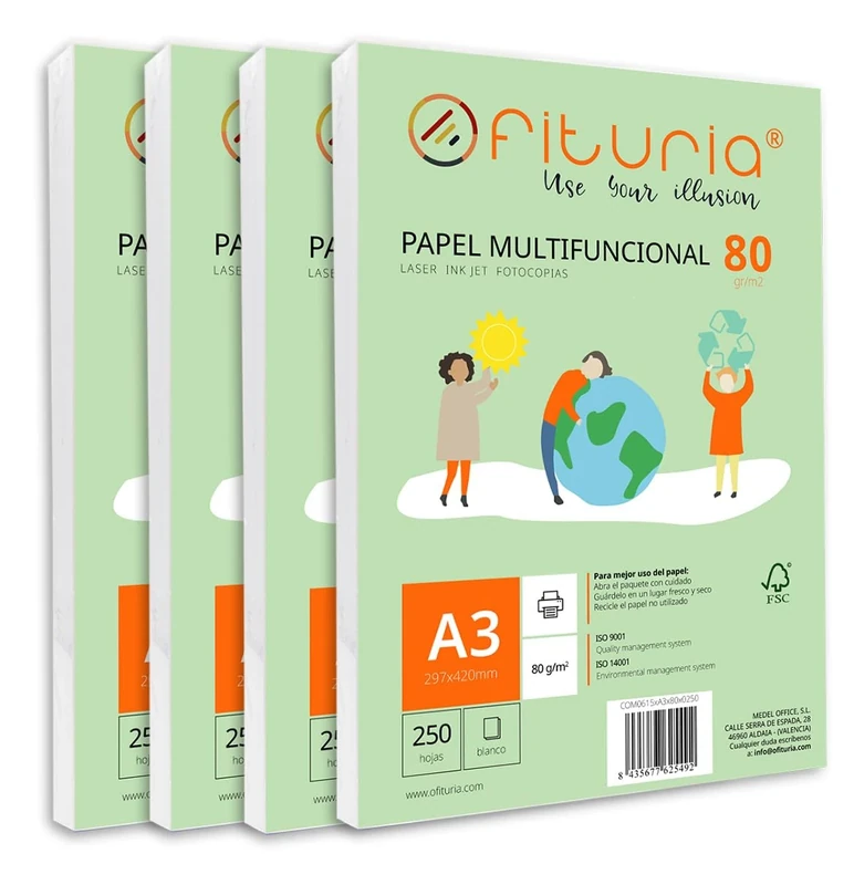 A3 80 g Paper Pack with 1000 White Sheets, Multifunctional Paper for School Use and Work Environments, Ideal with Laser, Inkjet or Copier Printers - Ofituria