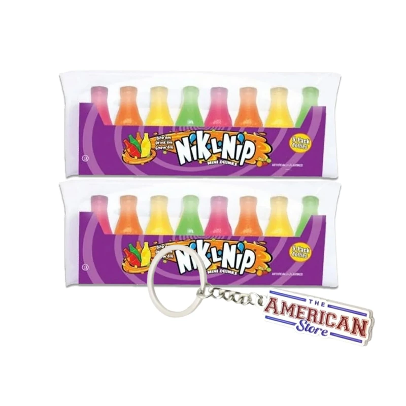 Nik-L-Nip Mini Drinks Candy Original Wax Bottles I 8's Pack of 2 I US Import I Includes Groceries R Us Keyring - Image 1
