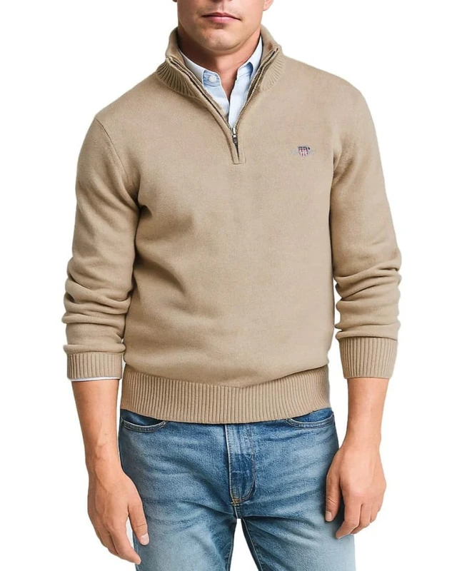 GANT Casual Cotton Half Zip, Dk. Sand Melange, XXL