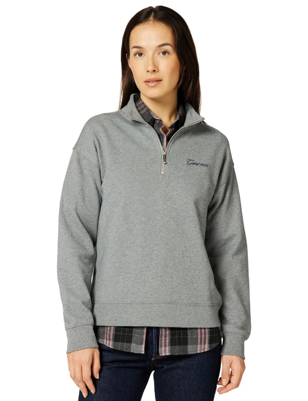 GANT Women's Script Half Zip Sweat Sweatshirt, Charcoal Melange, S