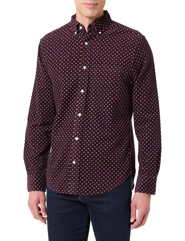 GANT Men's Reg AOP Print Corduroy Shirt, red, XXL