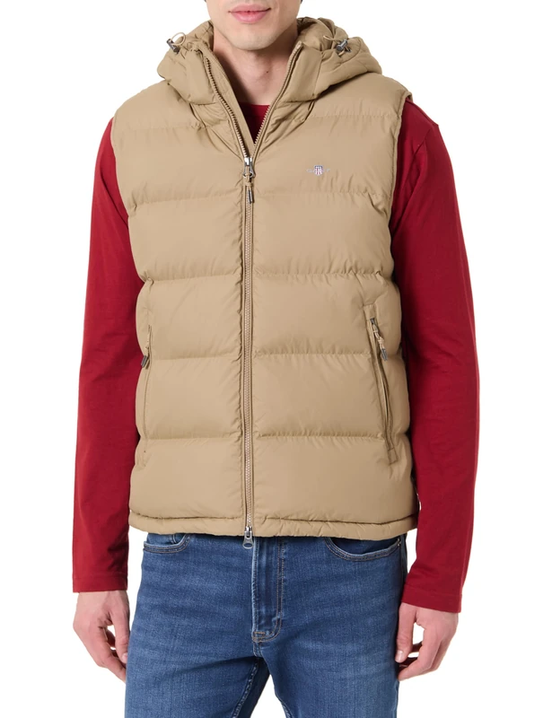GANT Men's Active Cloud Vest Jacket, Light Taupe, L