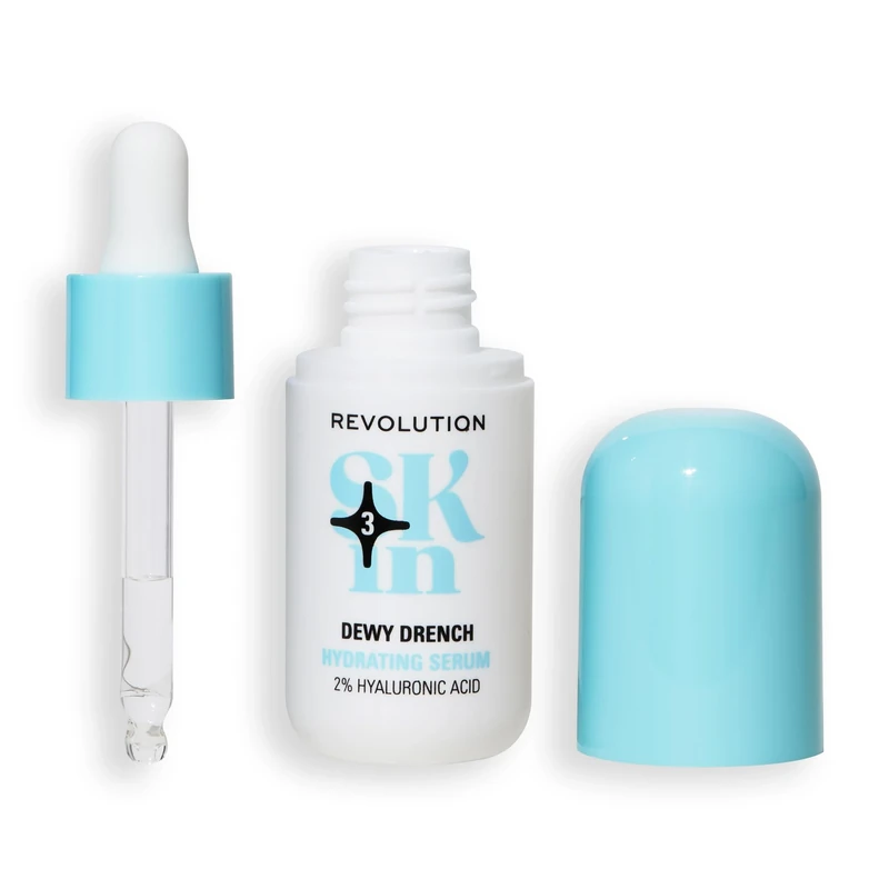 Revolution Skin, Dewy Drench 2% Hyaluronic Acid Hydrating Serum, Lightweight Face Serum, Plumps Skin, Vegan & Cruelty-Free, 30ml