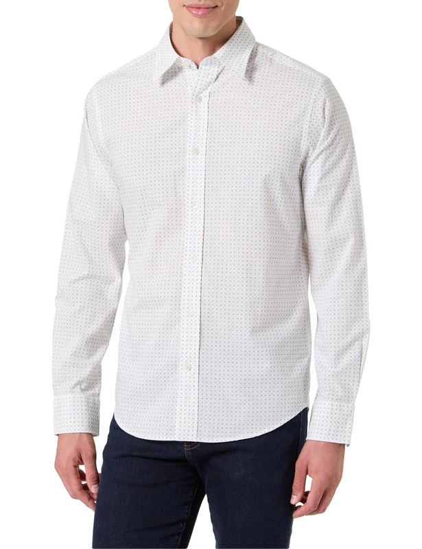 GANT Men's Reg Micro Print Shirt, White, XL