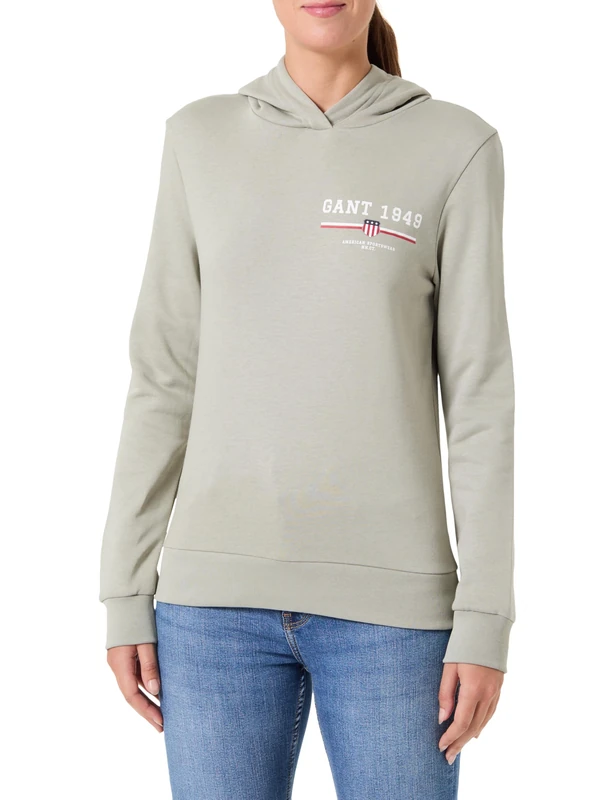 GANT Women's Reg Graphic Hoodie, Faded Sage, XL