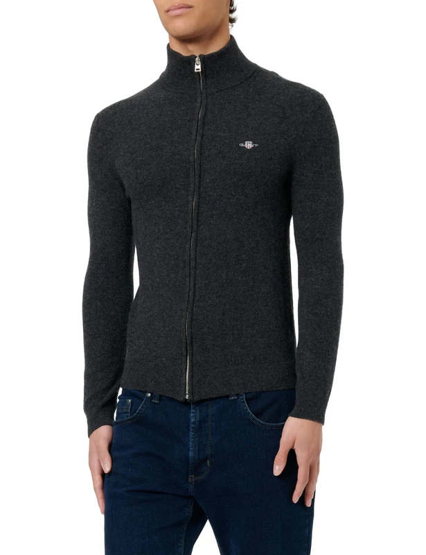 GANT Men's Extrafine Lambswool Zip Cardigan, Dark Grey Blend, 3XL