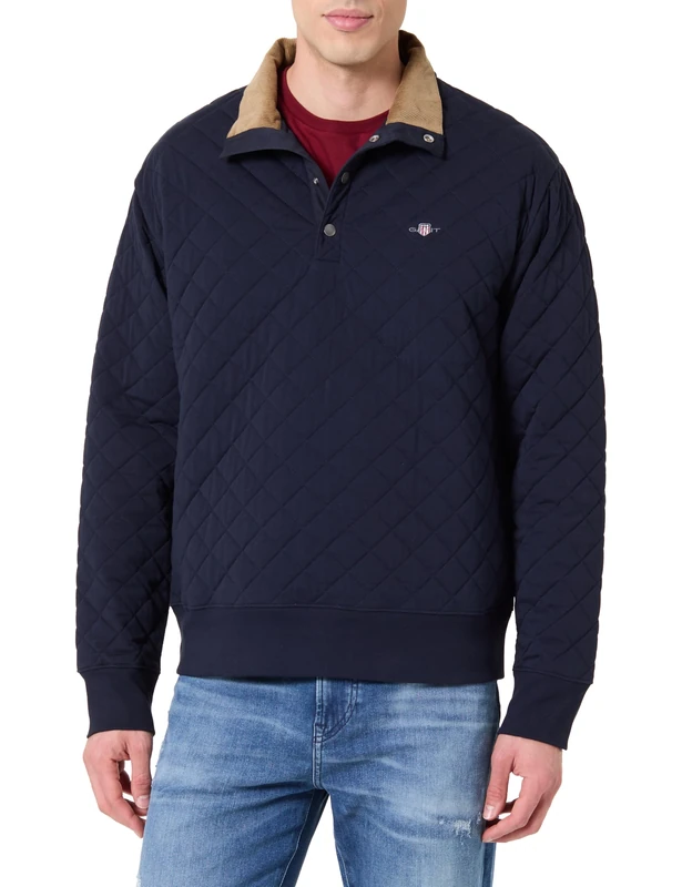 GANT Men's Quilted Sweat Cord Collar Sweatshirt, Evening Blue, M