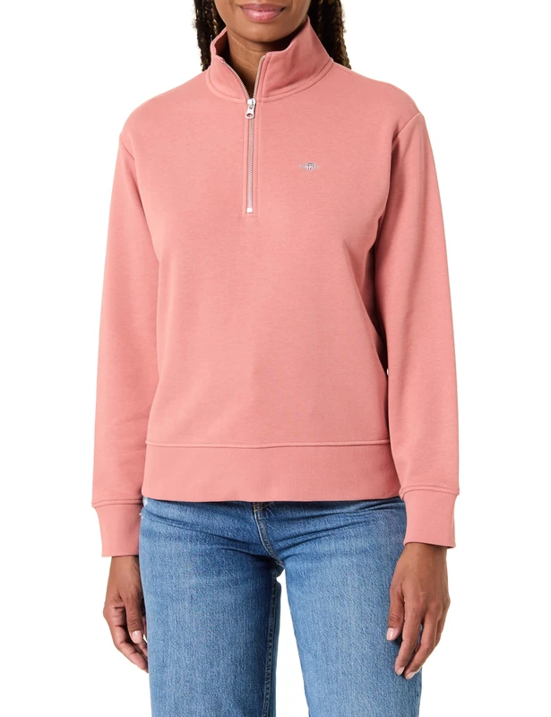 GANT Women's Shield Half-Zip Sweatshirt, Faded Brick, XL