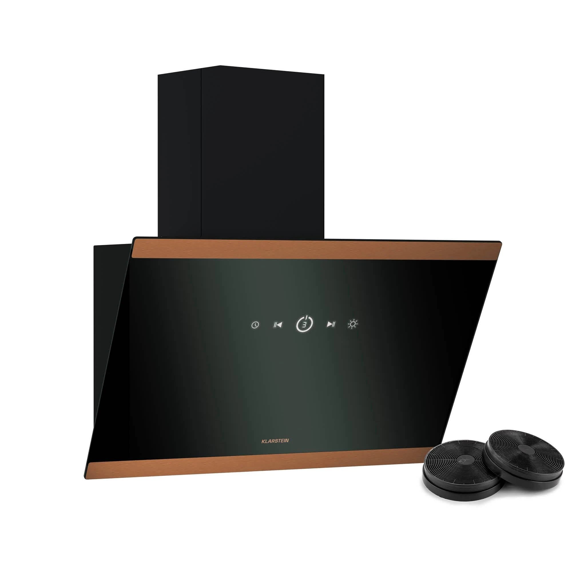 Klarstein FlashLine 60 Cooker Hood - 60cm Kitchen Extractor, Touchscreen, 524 m³/h Air Flow, A++ Energy Efficiency, Quiet 34.5 dB, LED Lighting, Black & Copper, Ducted & Recirculating