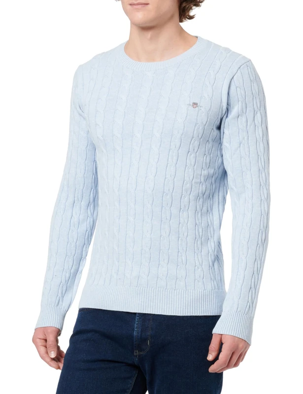 GANT Men's Cotton Cable C-Neck Pullover Sweater, Ice Blue Melange, XXL