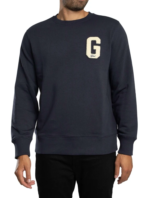GANT Men's G Badge Sweat C-Neck Sweatshirt, Evening Blue, 3XL