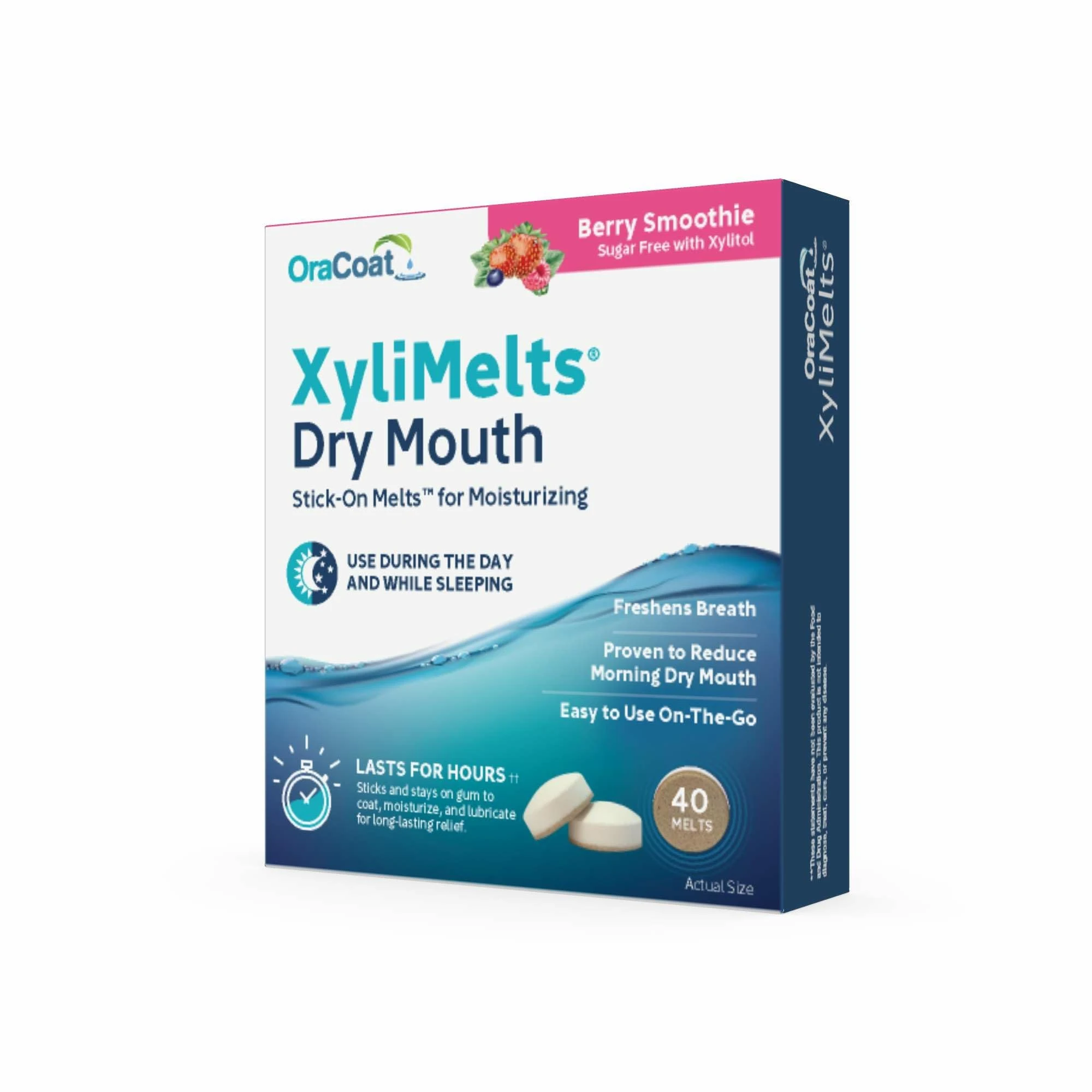 Oracoat XyliMelts for Dry Mouth, 40 Count, Day & Night Use (Berry Smoothie)