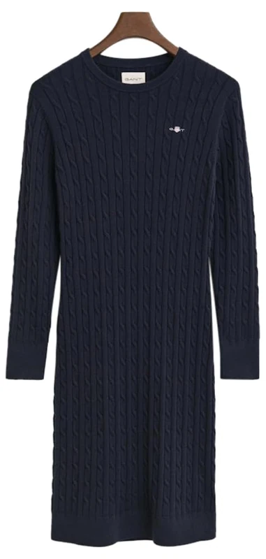 GANT Women's Stretch Cotton Cable C-Neck Dress, Faded Brick, L - Image 1