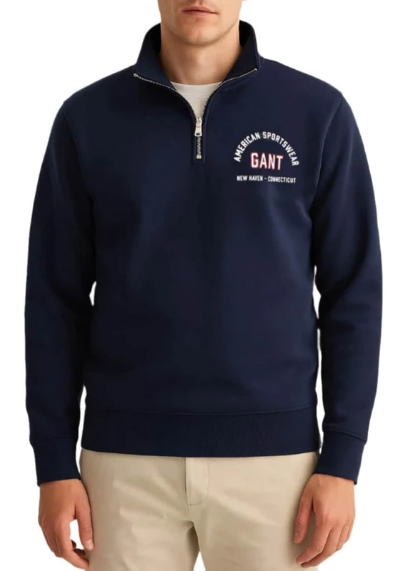 GANT Mens Zip Fleece Jumper Long Sleeve Evening XL