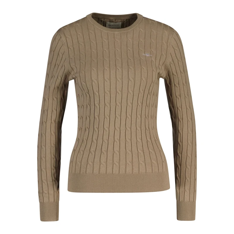 GANT Women's Stretch Cotton Cable C-Neck Pullover, Taupe Beige, XXL