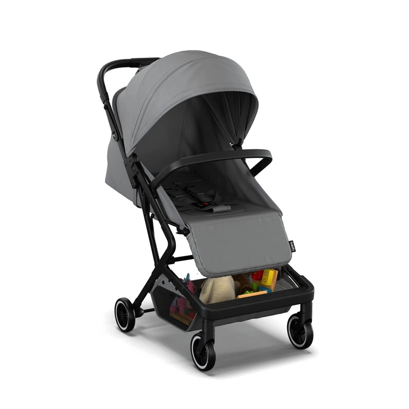 Babify Urban Ease Stroller - Newborn to 4 Years (22 kg), One-Hand Fold, Adjustable Recline & Footrest, Removable Seat Liner, Basket, Window Canopy, Lightweight Buggy, Medium Grey