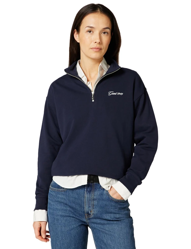 GANT Women's Script Half Zip Sweat Sweatshirt, Evening Blue, S