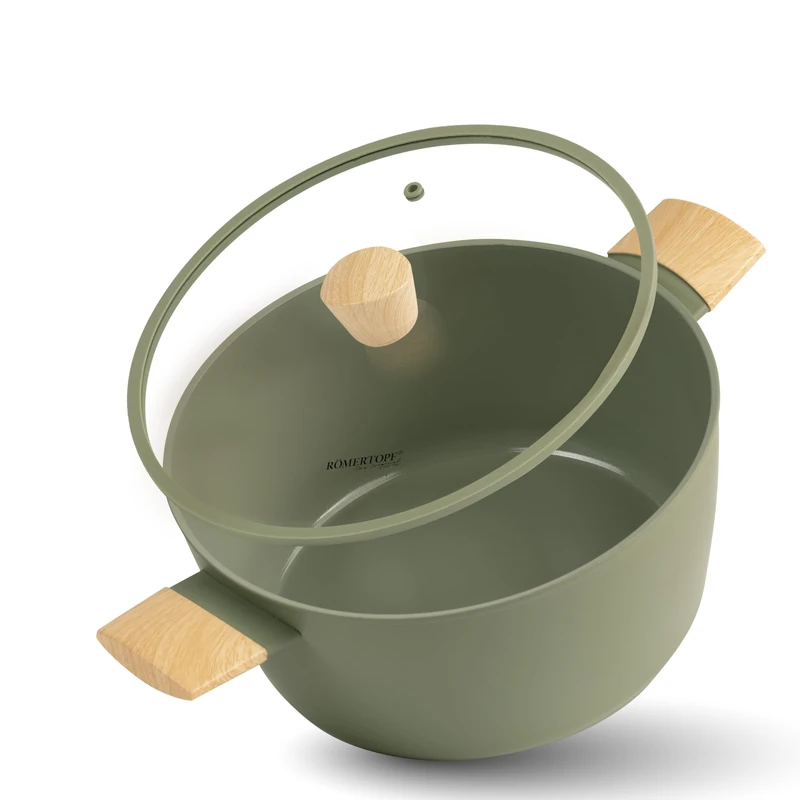 Römertopf 24 cm Cooking Pot with Glass Lid, Capacity 4 L, Aluminium with Ceramic Non-Stick Coating, Suitable for All Hobs Including Induction Cookers, Green