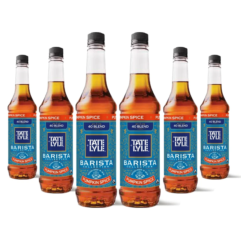Tate & Lyle - Pumpkin Spice Syrup - Fairtrade Syrup Set, Vegan and Vegetarian Friendly - Pumpkin Spice Coffee Syrup, Cold and Hot Drinks - Produced in the UK - 6 x 1L