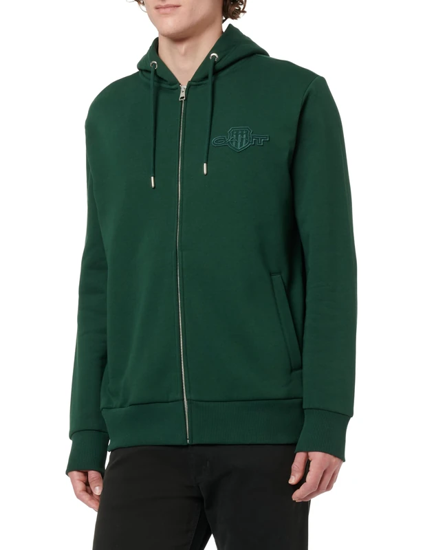 GANT Men's Reg Tonal Shield Full Zip Hoodie Hooded Sweatshirt, Tartan Green, 4XL