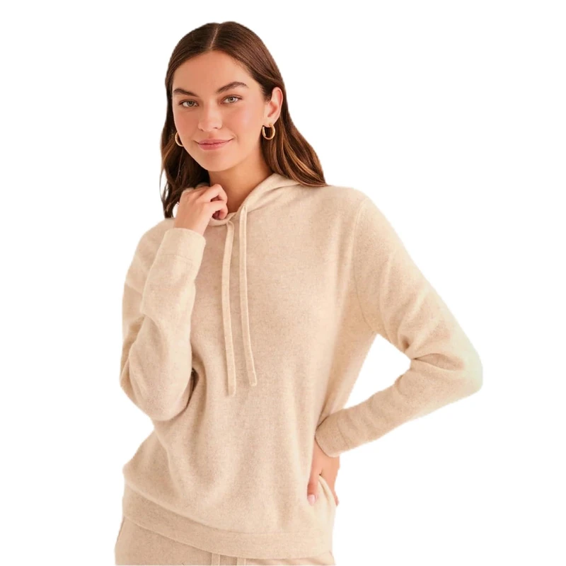 NAADAM Women's The Off-Duty Cashmere Hoodie, Oatmeal, 2X