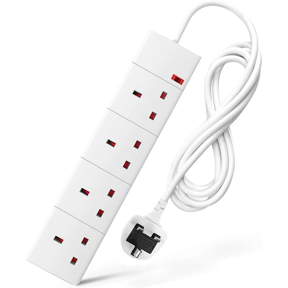 4 Way Extension Lead 3M UK Plug Extension Socket, 3 Metre Electric Extension Cable, Multi Plug Power Strip Extension Cord – Wall Mountable UK Socket Extensions Mains Strip