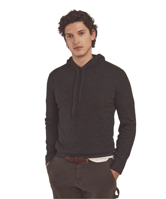 NAADAM Men's The Off-Duty Cashmere Hoodie Pullover Sweater, Smoke, L