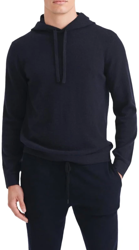 NAADAM Men's The Off-Duty Cashmere Hoodie Pullover Sweater, Navy, XL