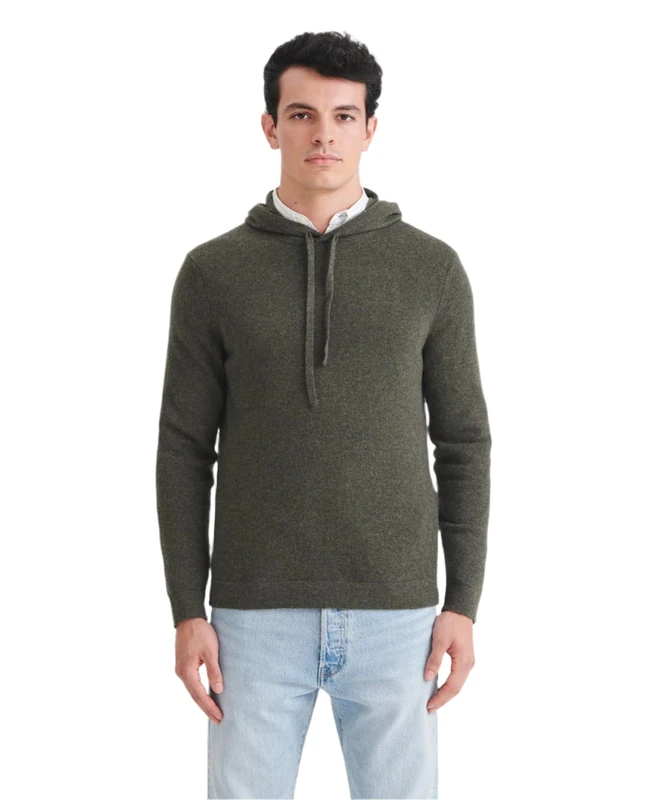 NAADAM Men's The Off-Duty Cashmere Hoodie Pullover Sweater, Olive, XL