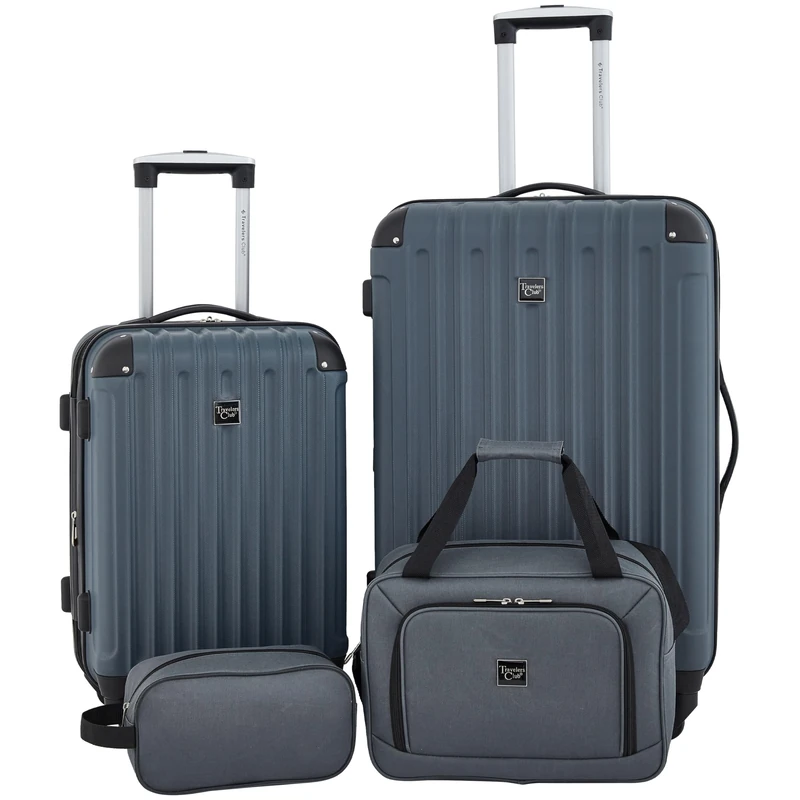 Travelers Club Midtown Hardside 4-Piece Luggage Travel Set, Slate, 4-Piece Set, Midtown Hardside 4-Piece Luggage Travel Set