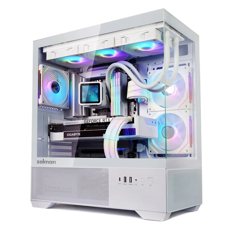 Zalman CHRONIX Mid Tower ATX Gaming PC Case with 3 x 120mm Prism ARGB Fans Preinstalled, 360mm Radiator Support, Type-C 3.2 Ready, Supports 50 Series Graphics Cards, White - Image 1