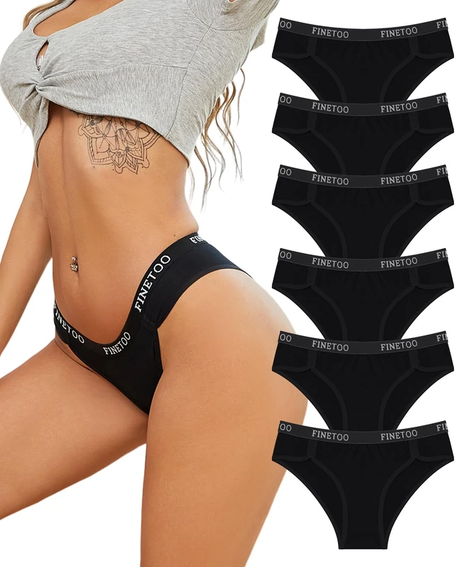 FINETOO Cotton Underwear Women Breathable Knickers For Womens Comfortable Pants Sports Briefs Women's Sexy Panties Black 6 Pcs-M