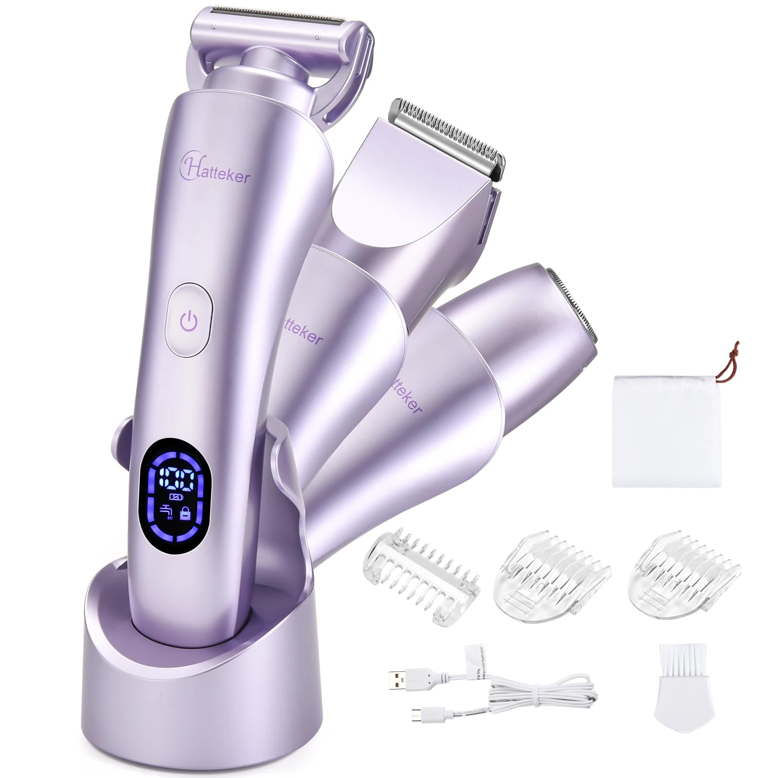 Hatteker Women's Electric Shaver Bikini Trimmer Hair Trimmer for Women Electric Razor for Legs Bikini Underarm Public Hairs Led Display IPX7 Waterproof Gift for Women (Purple)