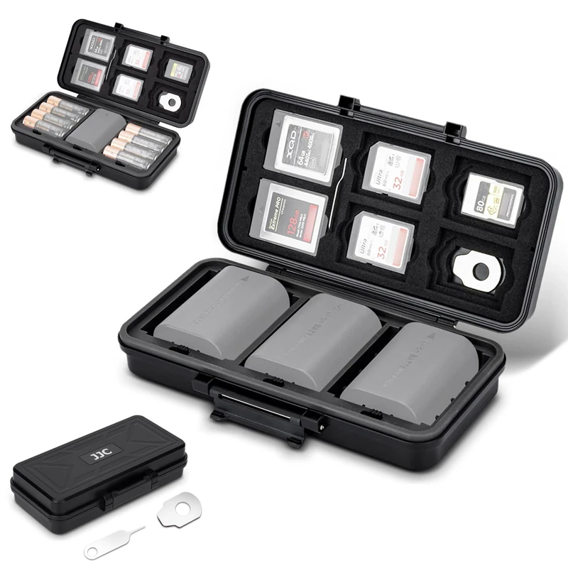 Waterproof Camera Battery Memory Card Case,Battery Storage Box for 3 LP-E6/NP-FZ100/NPW235/EN-EL15/DMW-BLF19/BLX-1 Batteries or 1 Li-ion & 8 AA Batteries,Multi SD Card Holder for 6 SD,5 CFA,6 CFB