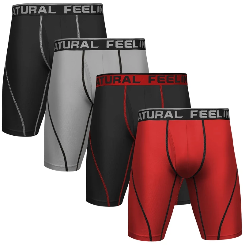 Natural Feelings Long Leg Sport Boxer Shorts Men Elastic 9 Inch Underpants Men with Fly S, A：9" Men's Boxer Briefs 4-Pack