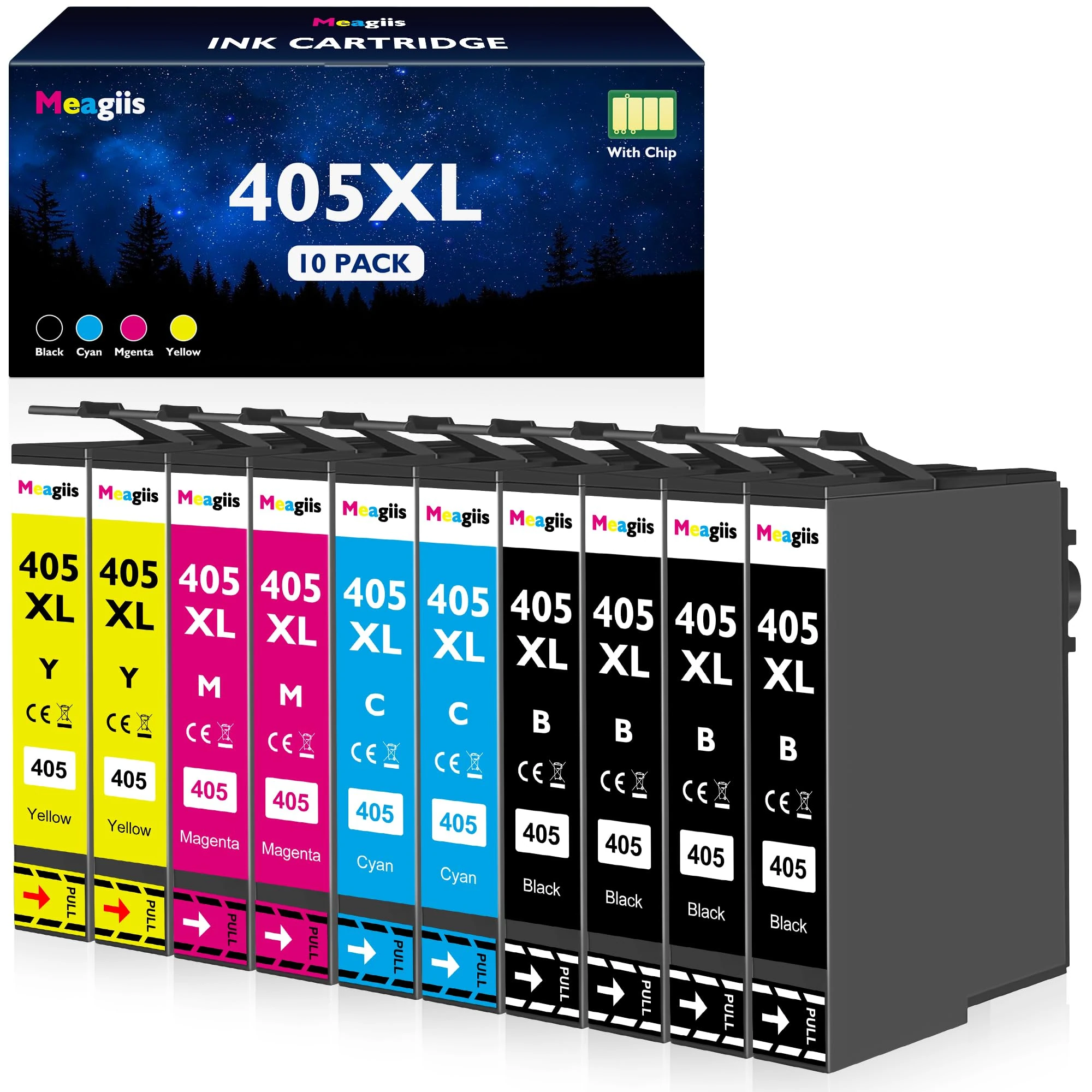 Meagiis 405XL Ink Cartridges Compatible for Epson 405XL Ink Cartridge Multipack Compatible for Epson Workforce Pro WF-7310 WF-4820DWF WF-3820DWF WF-7830DTWF WF-4830DTWF WF-7840DTWF WF-3825DWF(10 Pack)